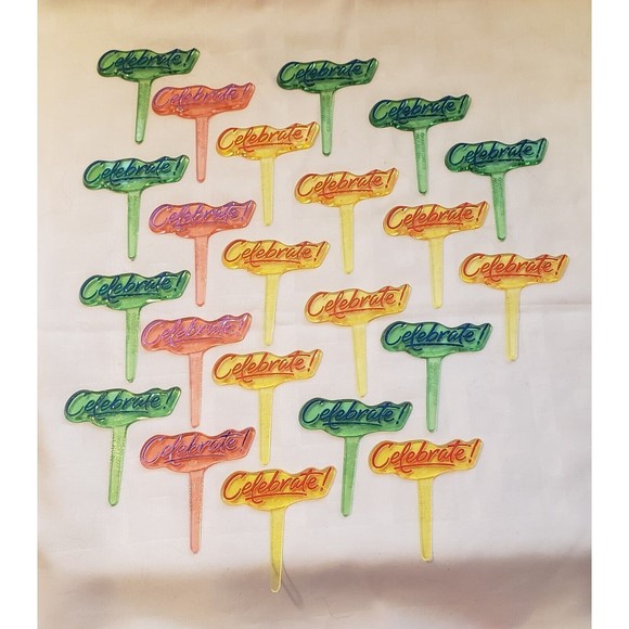 22 Vtg Bakery Crafts CELEBRATE Cupcake Picks Cake Toppers All Occasions - Picture 1 of 4